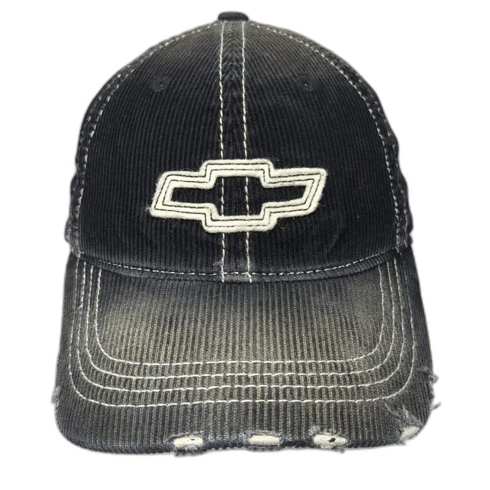 H3 Sportgear Baseball Cap Black One Size Corduroy Distressed Chevrolet Logo Hat